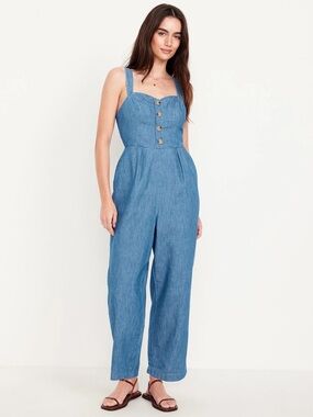 Old Navy Button-Front Cami Jumpsuit - Light Blue Denim